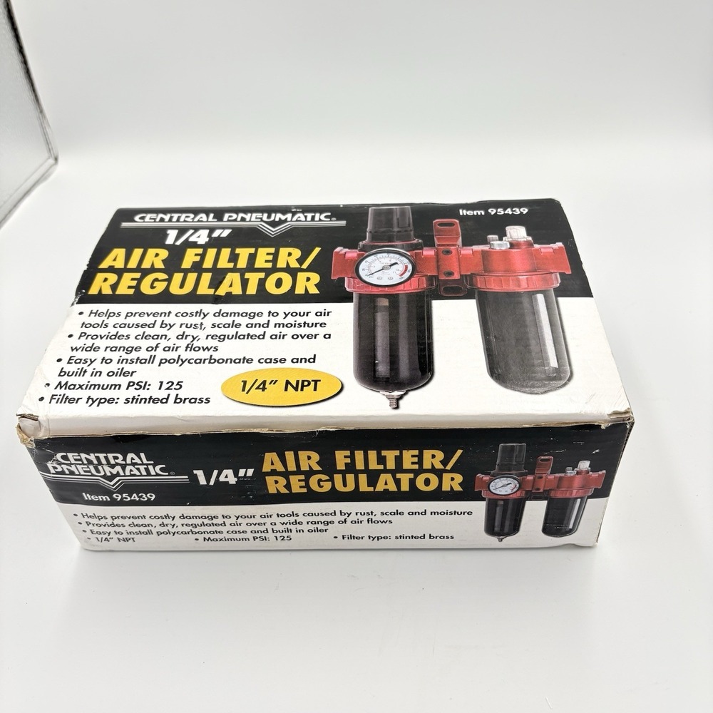 Central Pneumatic 1/4" Air Filter Regulator Lubricator Unit FRL 95439 Open Box